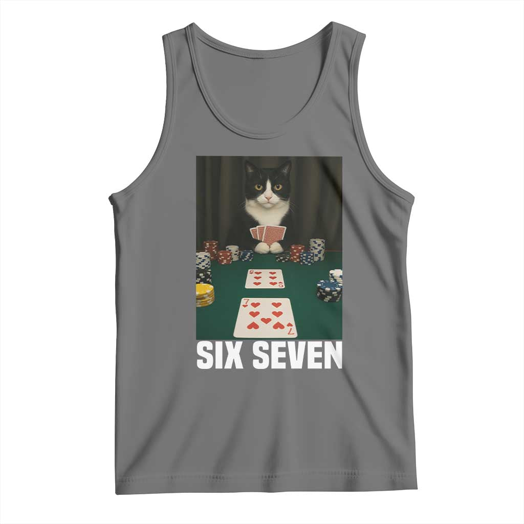 67 Poker Cat Tank Top Funny Six Seven Meme TS14 Black Heather Print Your Wear