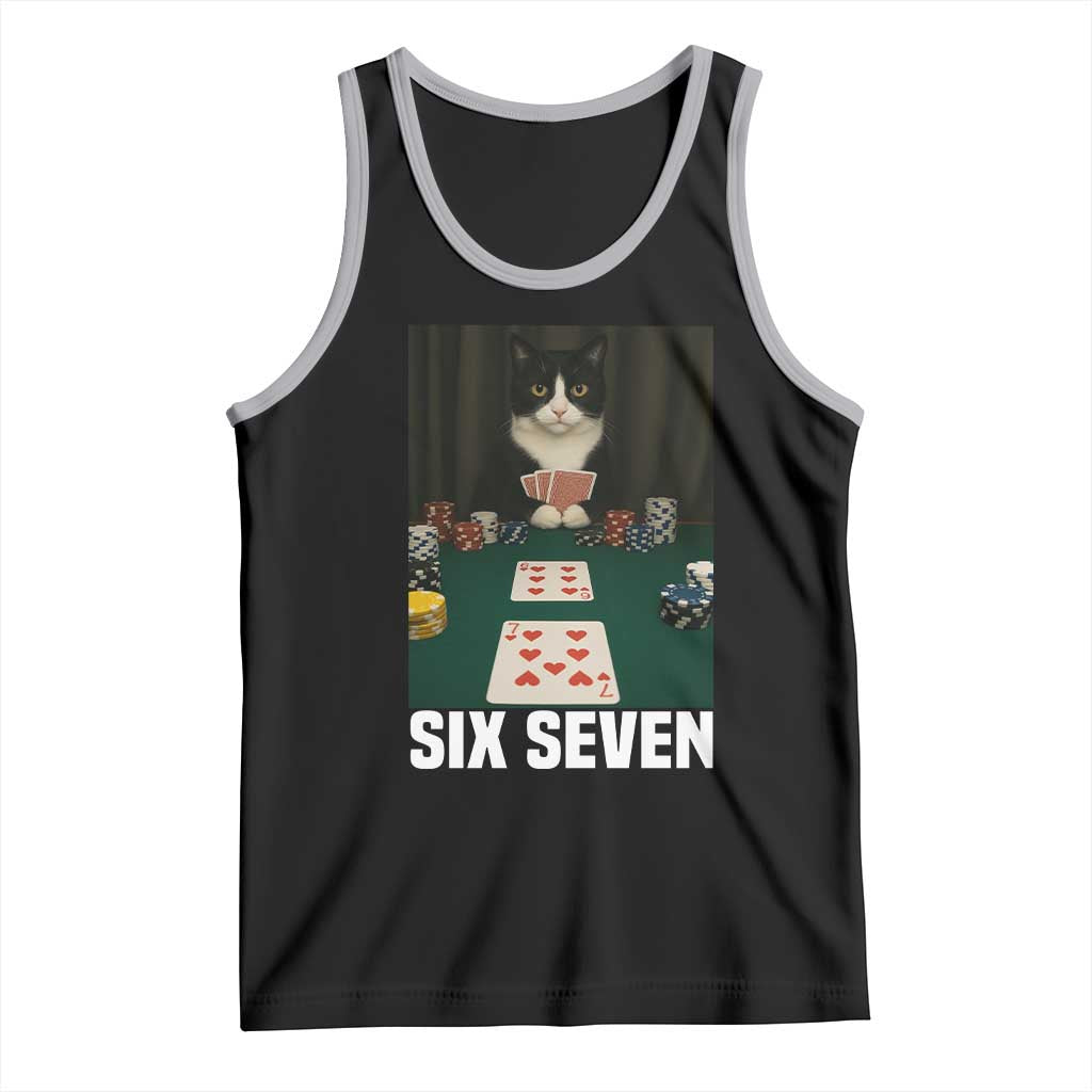 67 Poker Cat Tank Top Funny Six Seven Meme TS14 Black Athletic Heather Print Your Wear