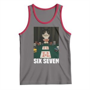 67 Poker Cat Tank Top Funny Six Seven Meme TS14 Deep Heather Red Print Your Wear