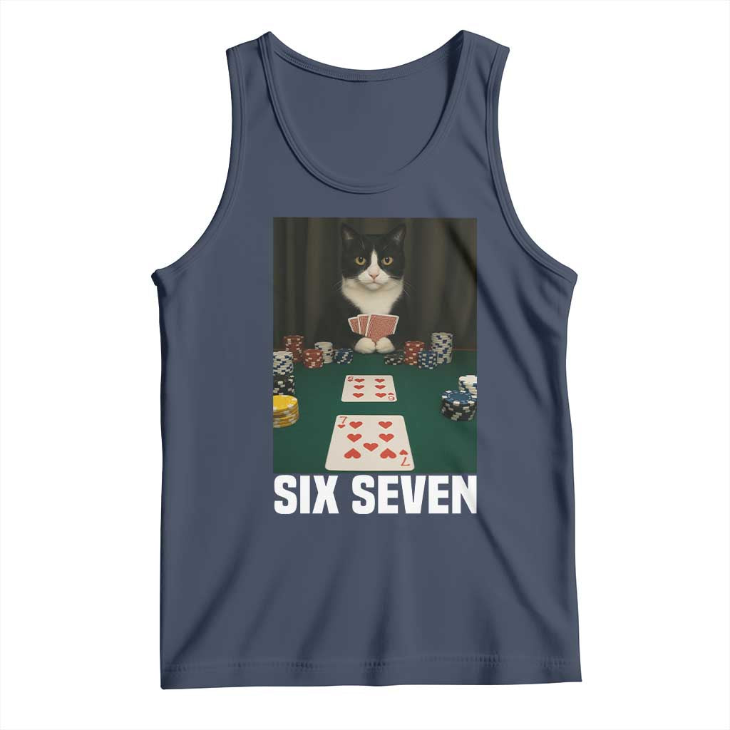 67 Poker Cat Tank Top Funny Six Seven Meme TS14 Navy Print Your Wear
