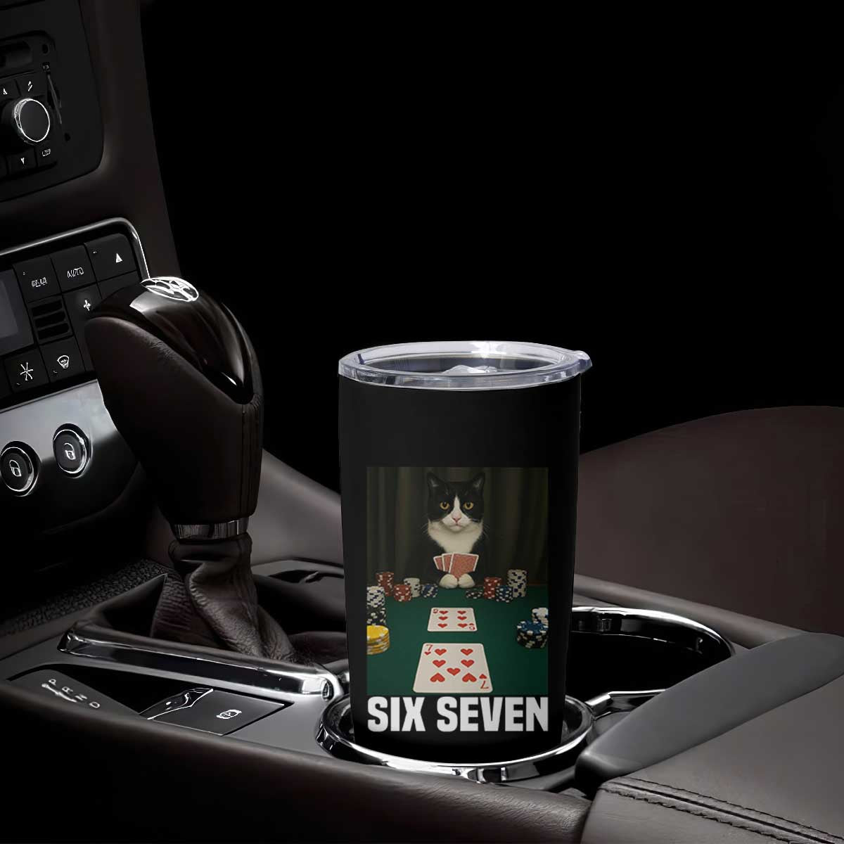 67 Poker Cat Tumbler Cup Funny Six Seven Meme TS14 Print Your Wear