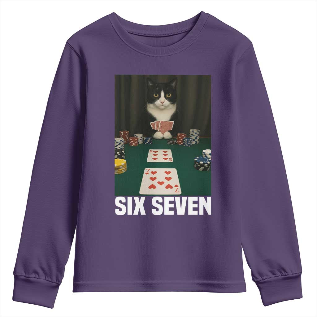 67 Poker Cat Youth Sweatshirt Funny Six Seven Meme TS14 Purple Print Your Wear