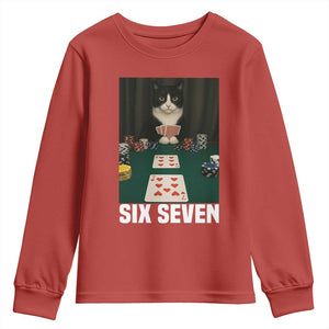 67 Poker Cat Youth Sweatshirt Funny Six Seven Meme TS14 Red Print Your Wear