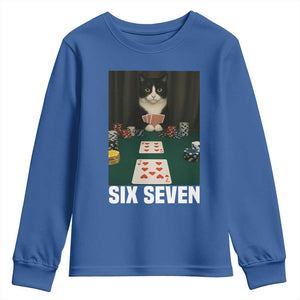 67 Poker Cat Youth Sweatshirt Funny Six Seven Meme TS14 Royal Blue Print Your Wear
