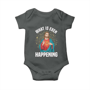 Funny Christian Baby Onesie What Is Even Happening TS14 Dark Heather Print Your Wear