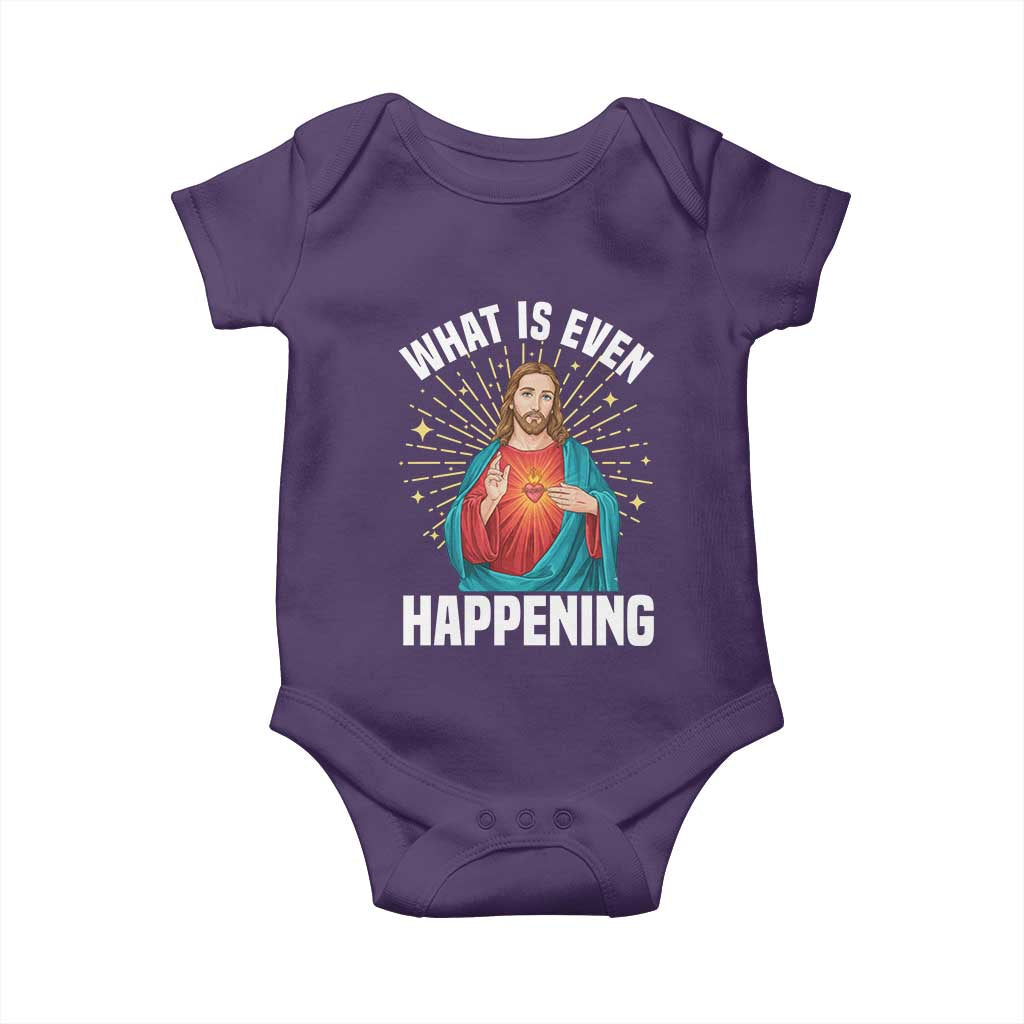 Funny Christian Baby Onesie What Is Even Happening TS14 Purple Print Your Wear