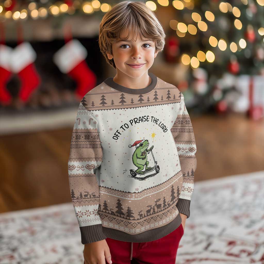 Off To Praise The Lord Ugly Christmas Sweater Funny Frog Christian TS14 Mocha Mousse Print Your Wear