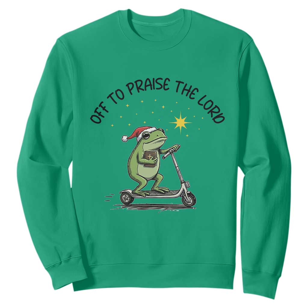 Off To Praise The Lord Sweatshirt Funny Frog Christian TS14 Irish Green Print Your Wear