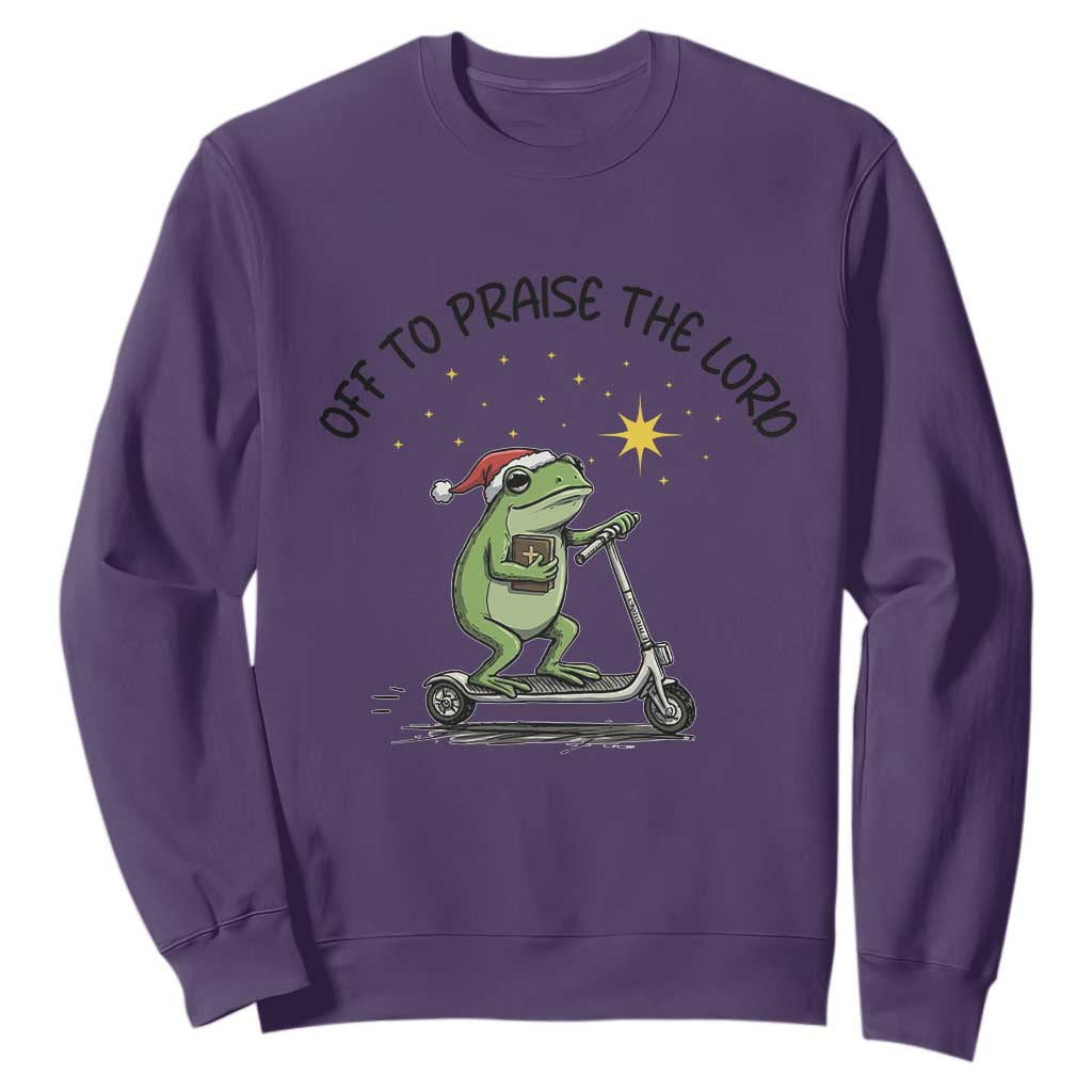 Off To Praise The Lord Sweatshirt Funny Frog Christian TS14 Purple Print Your Wear