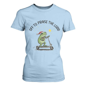 Off To Praise The Lord T Shirt For Women Funny Frog Christian TS14 Light Blue Print Your Wear