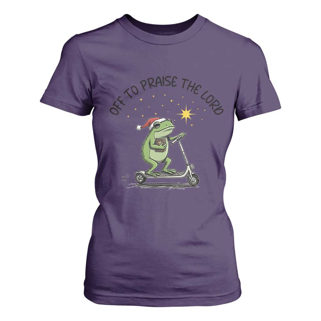 Off To Praise The Lord T Shirt For Women Funny Frog Christian TS14 Purple Print Your Wear