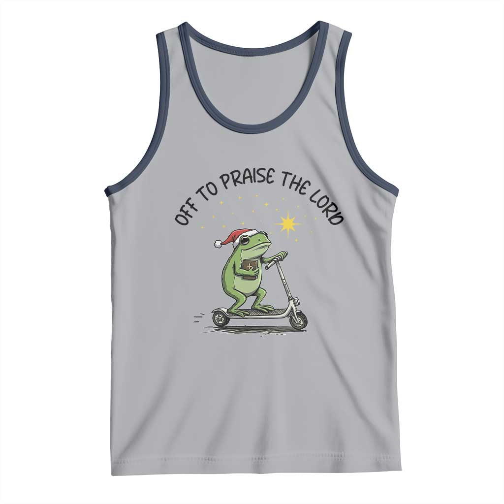 Off To Praise The Lord Tank Top Funny Frog Christian TS14 Athletic Heather Navy Print Your Wear