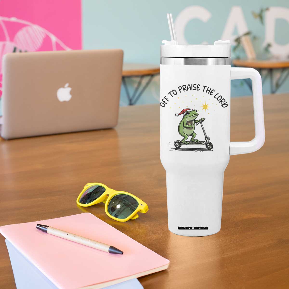 Off To Praise The Lord Tumbler With Handle Funny Frog Christian TS14 Print Your Wear