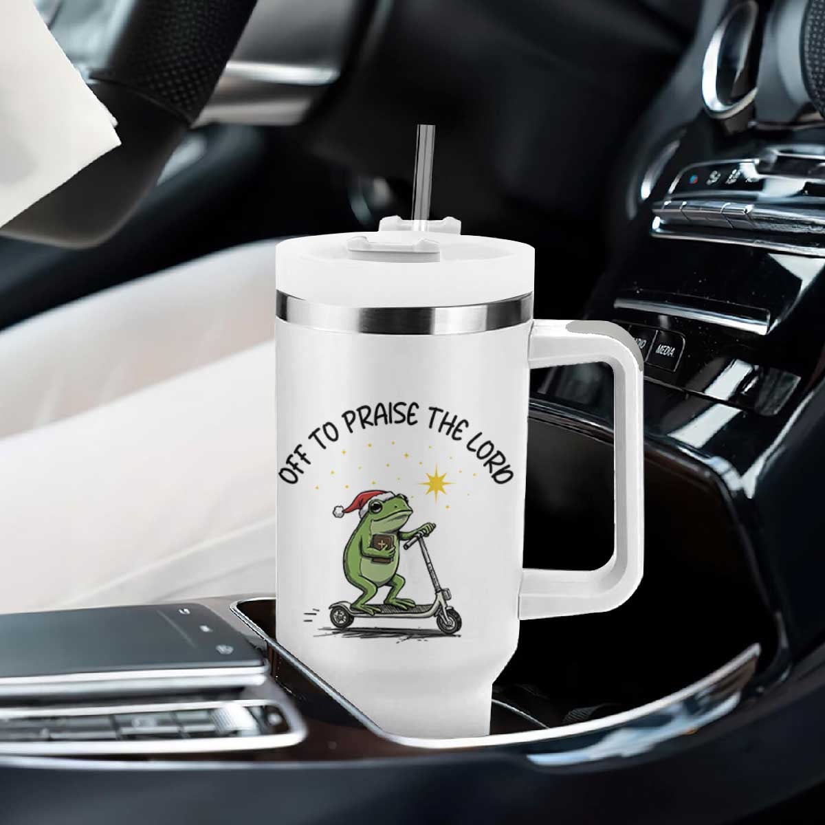 Off To Praise The Lord Tumbler With Handle Funny Frog Christian TS14 Print Your Wear