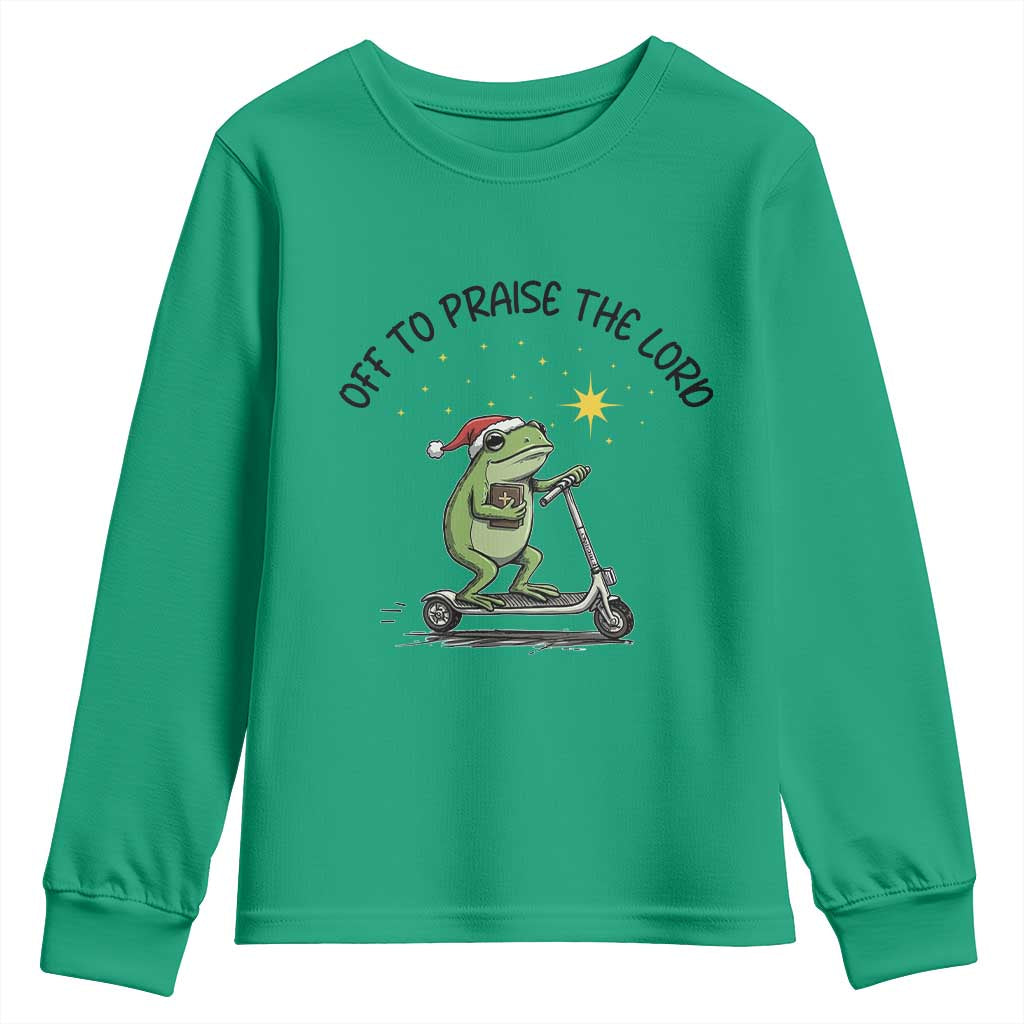 Off To Praise The Lord Youth Sweatshirt Funny Frog Christian TS14 Irish Green Print Your Wear