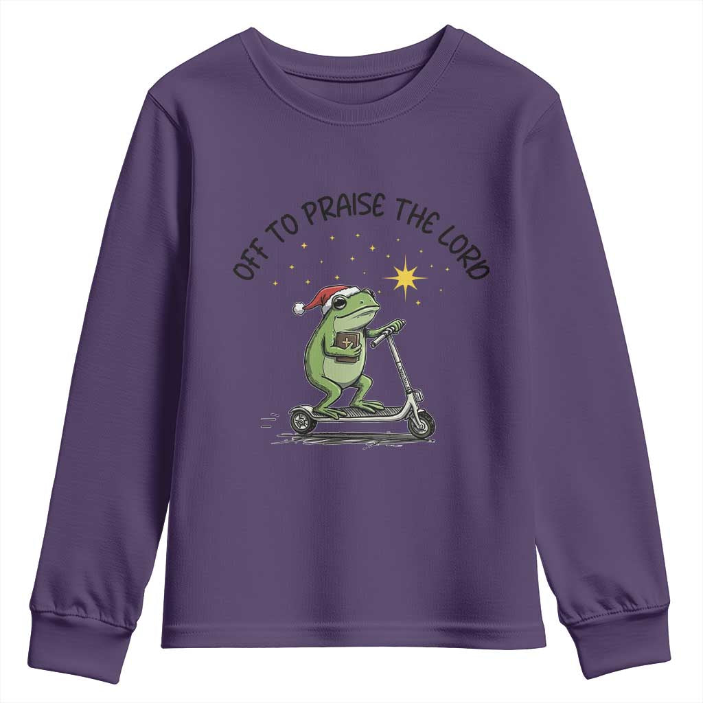 Off To Praise The Lord Youth Sweatshirt Funny Frog Christian TS14 Purple Print Your Wear