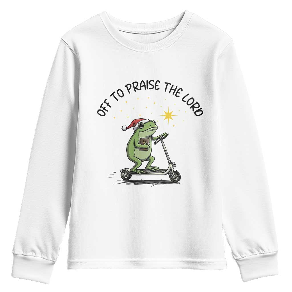 Off To Praise The Lord Youth Sweatshirt Funny Frog Christian TS14 White Print Your Wear