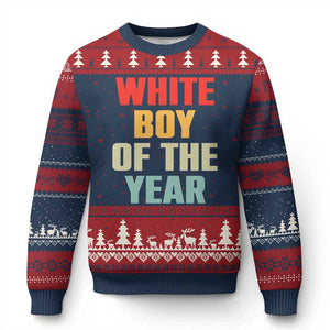 White Boy Of The Year Ugly Christmas Sweater Funny Statement TS14 Navy Red Print Your Wear