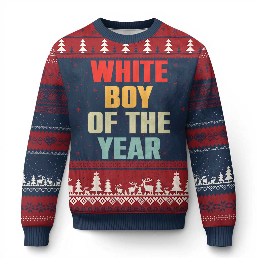 White Boy Of The Year Ugly Christmas Sweater Funny Statement TS14 Navy Red Print Your Wear