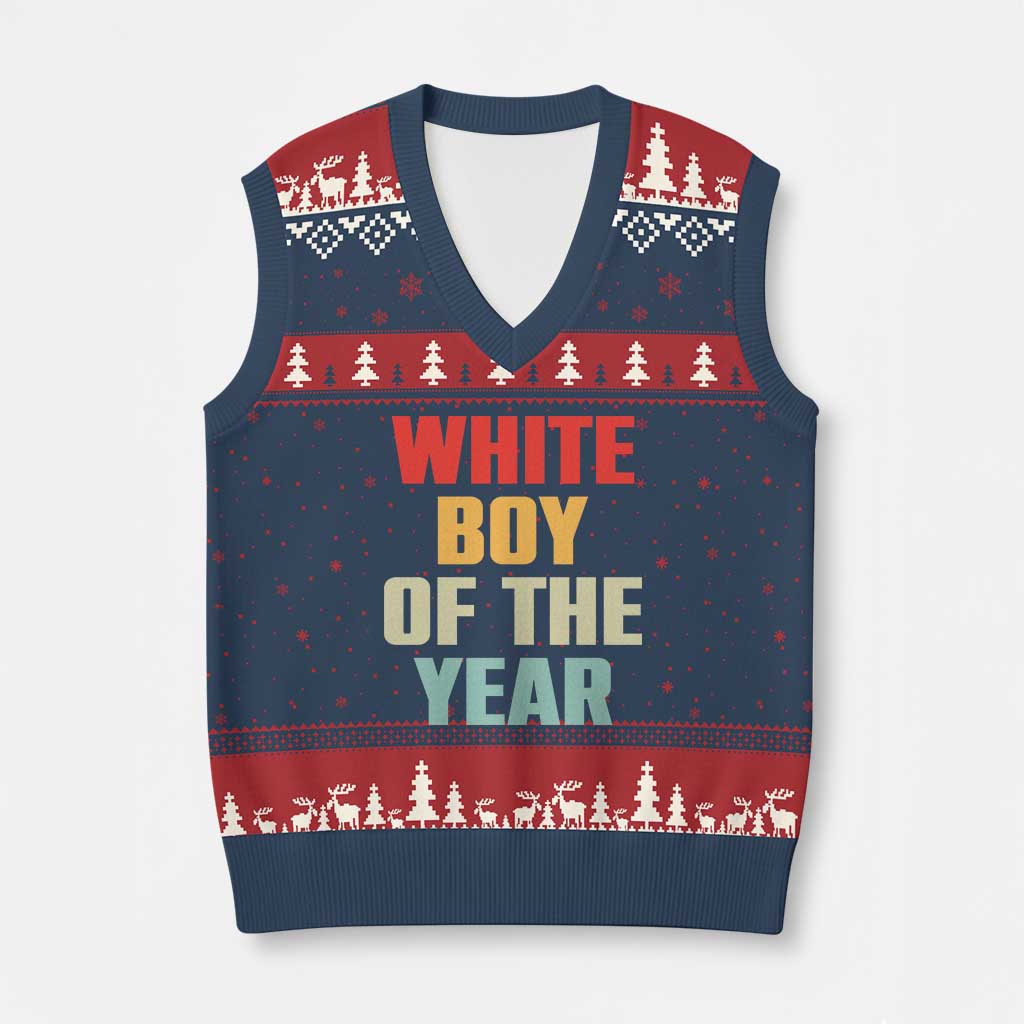 White Boy Of The Year V-Neck Knit Sweater Vest Funny Statement TS14 Navy Red Print Your Wear