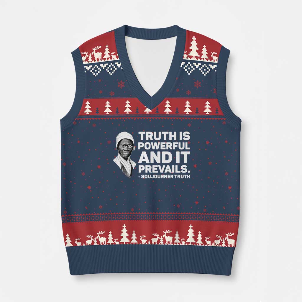 Sojourner Truth Quote V-Neck Knit Sweater Vest Truth is Powerful and It Prevails TS14 Navy Red Print Your Wear
