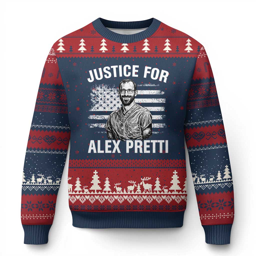Justices for Alex Pretti Ugly Christmas Sweater Resist Abolish ICE Protest TS14 Navy Red Print Your Wear