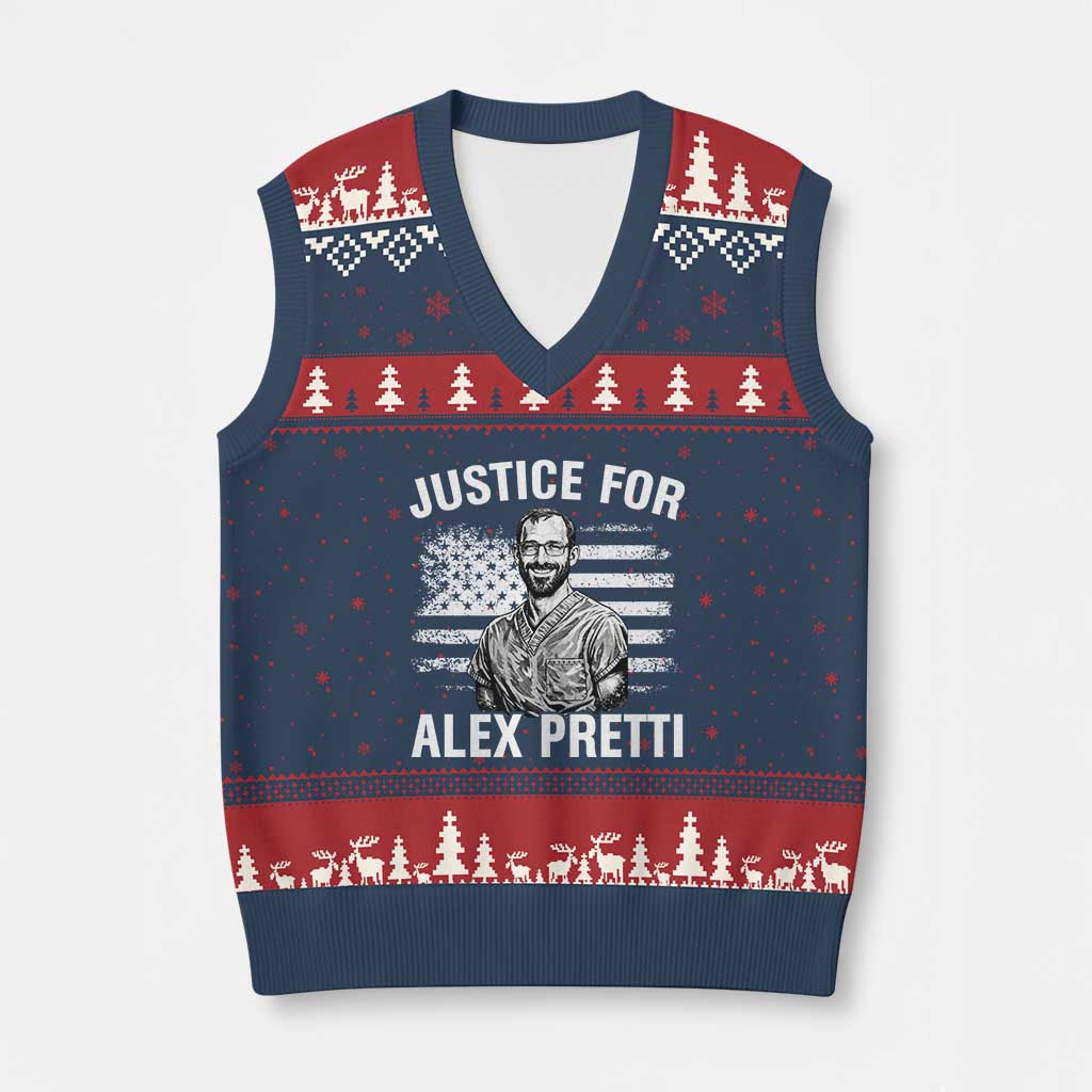 Justices for Alex Pretti V-Neck Knit Sweater Vest Resist Abolish ICE Protest TS14 Navy Red Print Your Wear