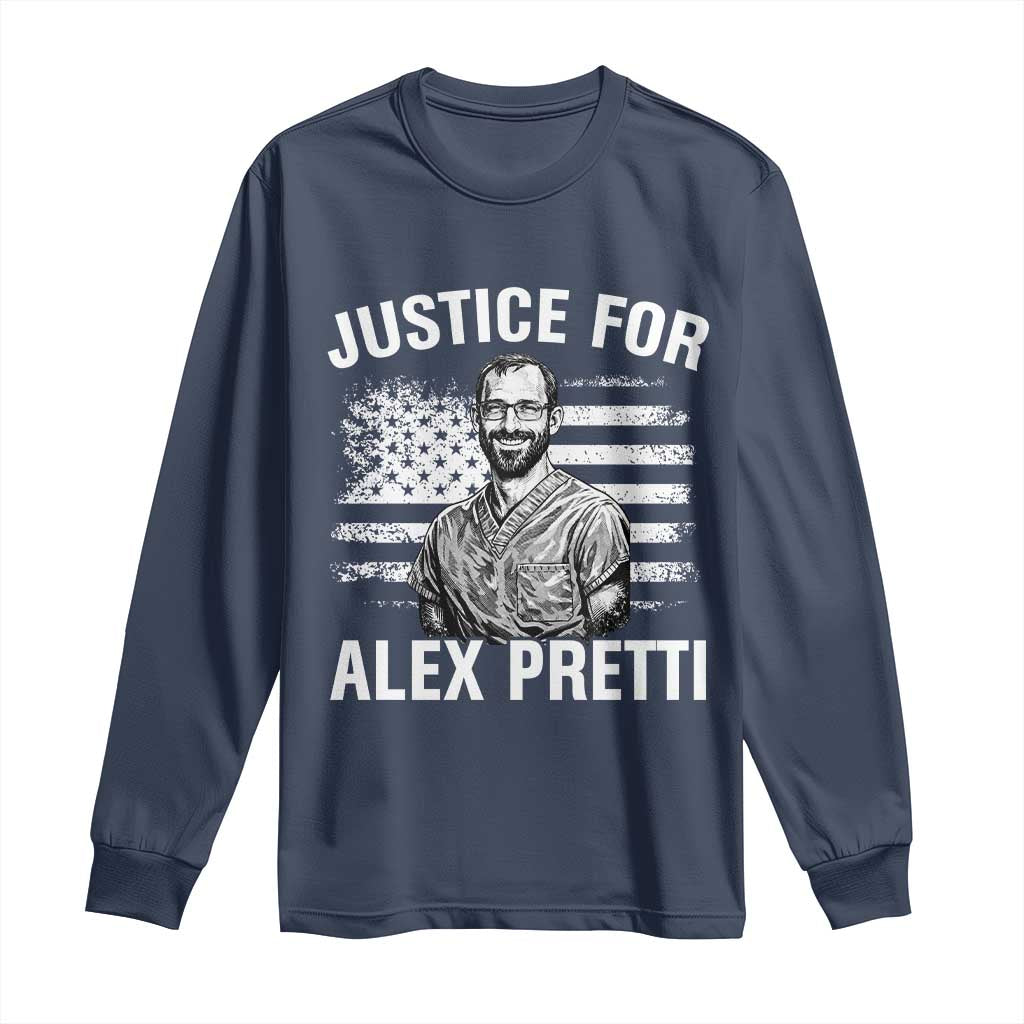 Justices for Alex Pretti Long Sleeve Shirt Resist Abolish ICE Protest TS14 Navy Print Your Wear