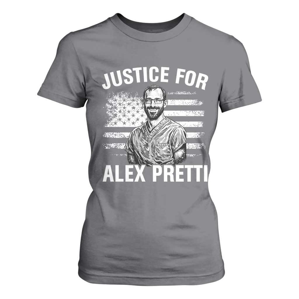 Justices for Alex Pretti T Shirt For Women Resist Abolish ICE Protest TS14 Charcoal Print Your Wear