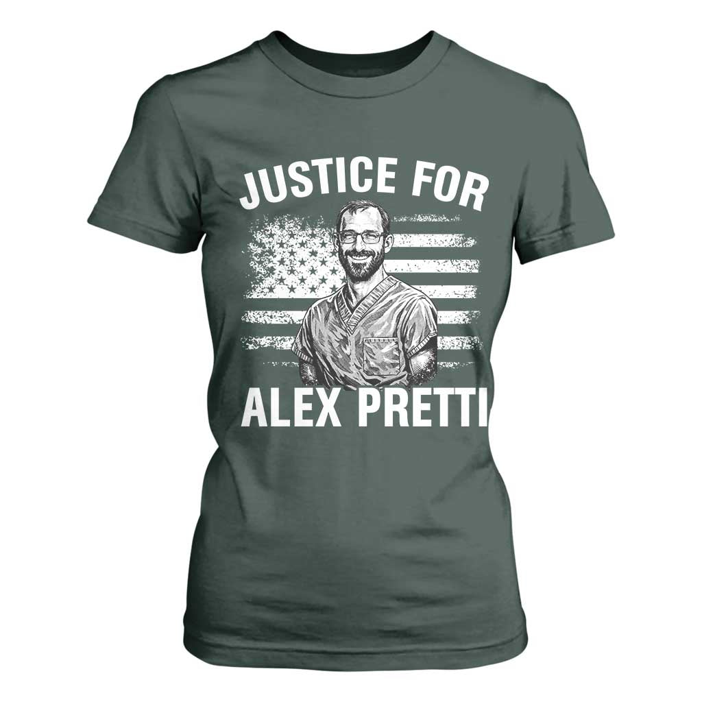 Justices for Alex Pretti T Shirt For Women Resist Abolish ICE Protest TS14 Dark Forest Green Print Your Wear