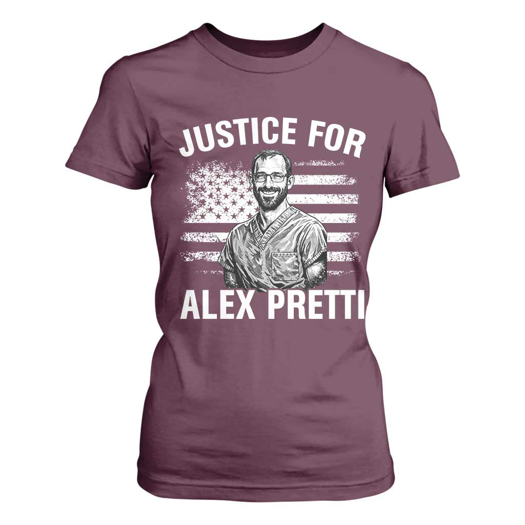 Justices for Alex Pretti T Shirt For Women Resist Abolish ICE Protest TS14 Maroon Print Your Wear