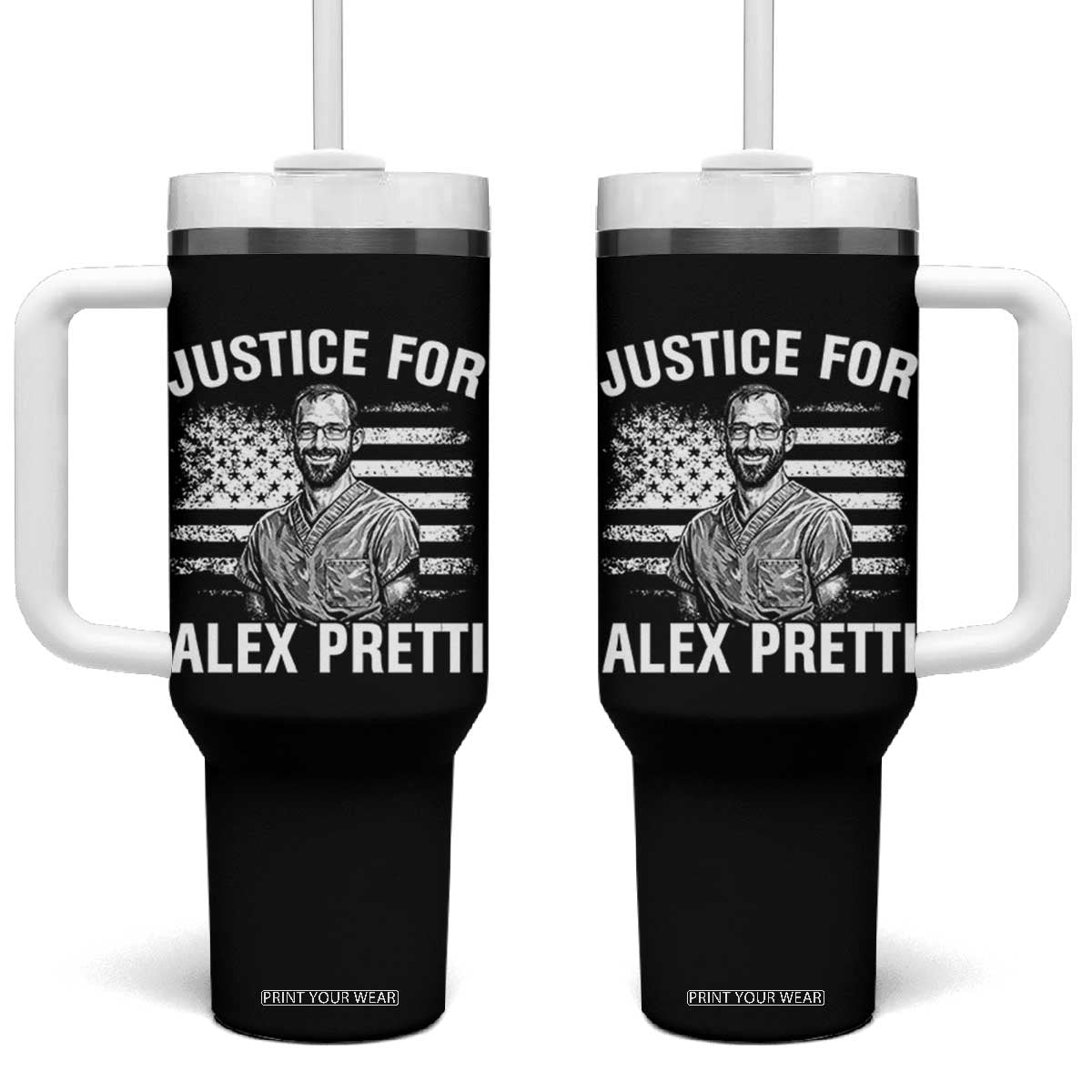 Justices for Alex Pretti Tumbler With Handle Resist Abolish ICE Protest TS14 One Size: 40 oz Black Print Your Wear