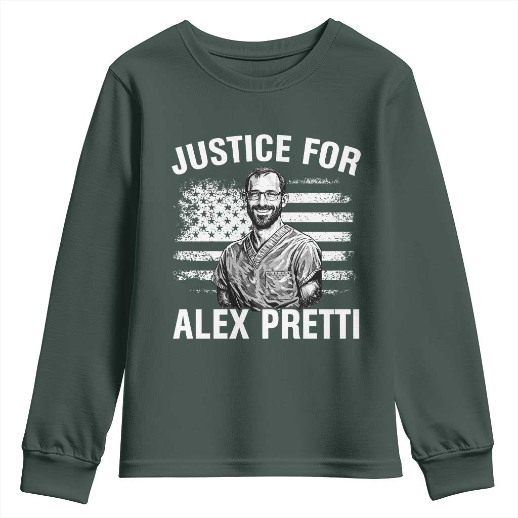Justices for Alex Pretti Youth Sweatshirt Resist Abolish ICE Protest TS14 Dark Forest Green Print Your Wear