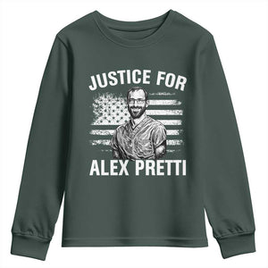 Justices for Alex Pretti Youth Sweatshirt Resist Abolish ICE Protest TS14 Dark Forest Green Print Your Wear