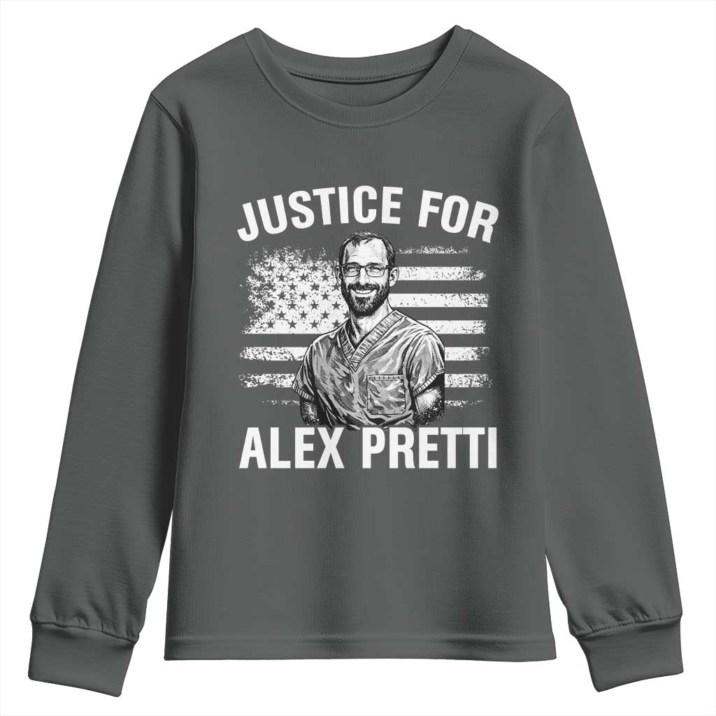 Justices for Alex Pretti Youth Sweatshirt Resist Abolish ICE Protest TS14 Dark Heather Print Your Wear