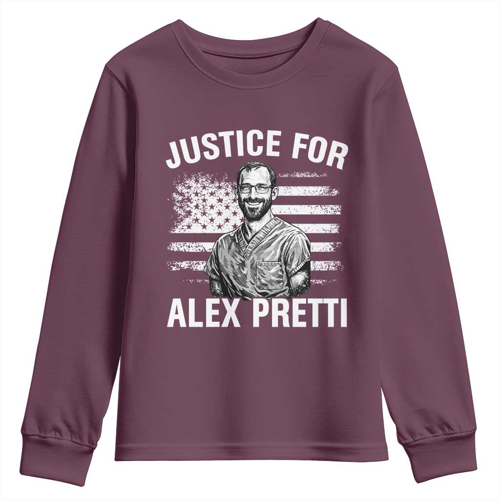 Justices for Alex Pretti Youth Sweatshirt Resist Abolish ICE Protest TS14 Maroon Print Your Wear