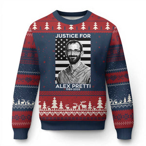 Justices for Alex Pretti Ugly Christmas Sweater Resist ICE Immigration Deportation Protest Minnesota TS14 Navy Red Print Your Wear