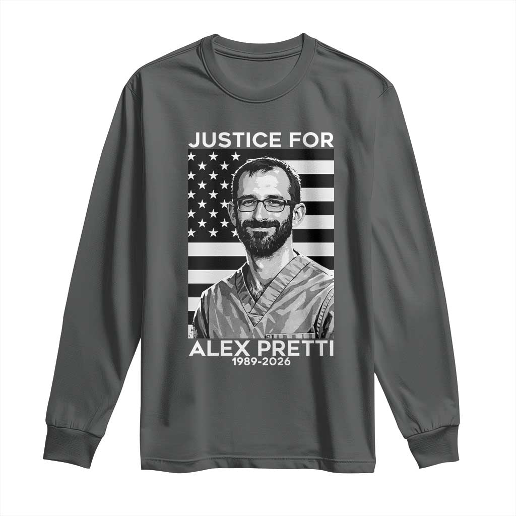 Justices for Alex Pretti Long Sleeve Shirt Resist ICE Immigration Deportation Protest Minnesota TS14 Dark Heather Print Your Wear