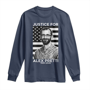 Justices for Alex Pretti Long Sleeve Shirt Resist ICE Immigration Deportation Protest Minnesota TS14 Navy Print Your Wear