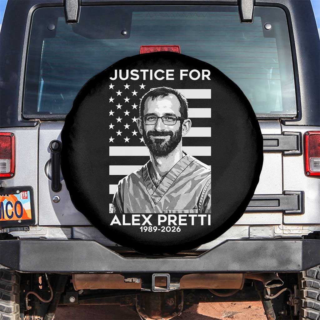 Justices for Alex Pretti Spare Tire Cover Resist ICE Immigration Deportation Protest Minnesota TS14 No hole Black Print Your Wear