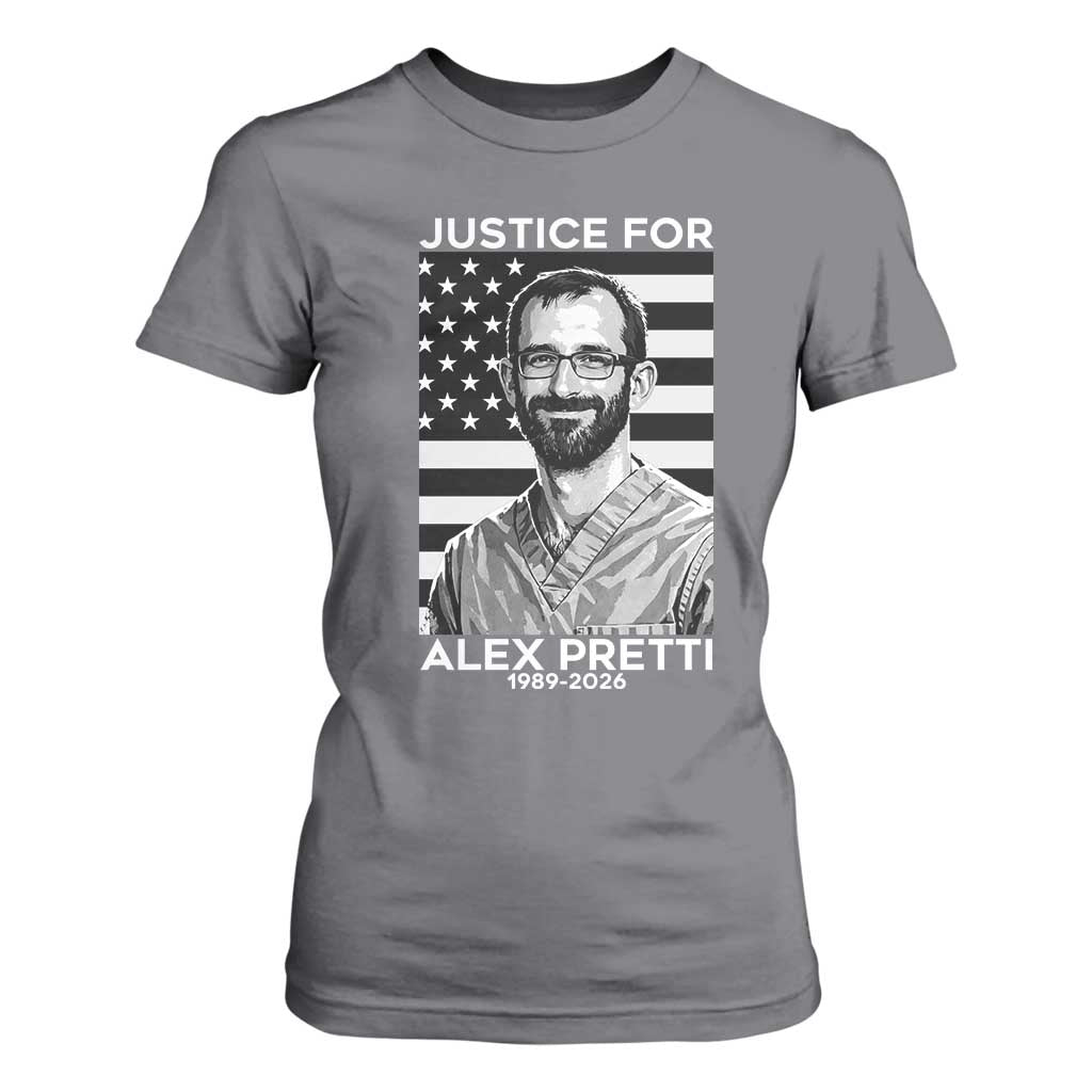 Justices for Alex Pretti T Shirt For Women Resist ICE Immigration Deportation Protest Minnesota TS14 Charcoal Print Your Wear