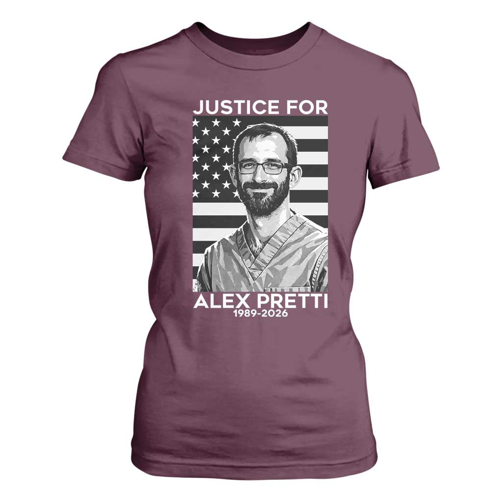 Justices for Alex Pretti T Shirt For Women Resist ICE Immigration Deportation Protest Minnesota TS14 Maroon Print Your Wear