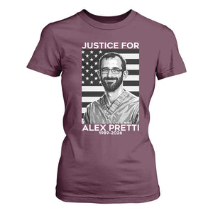 Justices for Alex Pretti T Shirt For Women Resist ICE Immigration Deportation Protest Minnesota TS14 Maroon Print Your Wear