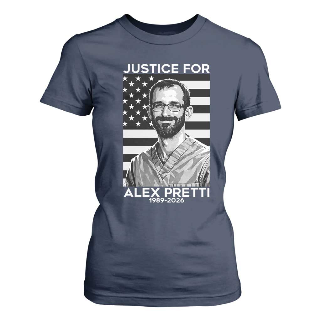 Justices for Alex Pretti T Shirt For Women Resist ICE Immigration Deportation Protest Minnesota TS14 Navy Print Your Wear