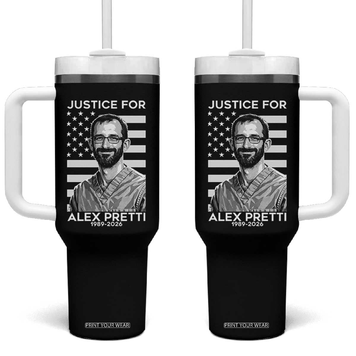 Justices for Alex Pretti Tumbler With Handle Resist ICE Immigration Deportation Protest Minnesota TS14 One Size: 40 oz Black Print Your Wear