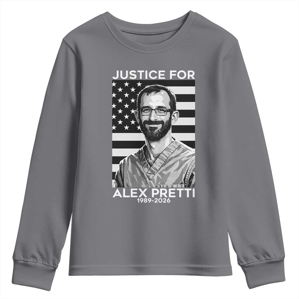 Justices for Alex Pretti Youth Sweatshirt Resist ICE Immigration Deportation Protest Minnesota TS14 Charcoal Print Your Wear