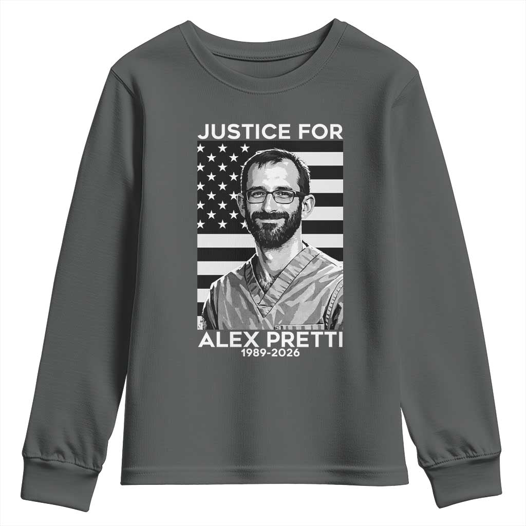 Justices for Alex Pretti Youth Sweatshirt Resist ICE Immigration Deportation Protest Minnesota TS14 Dark Heather Print Your Wear