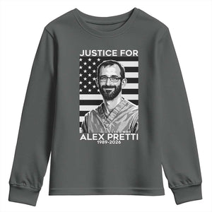 Justices for Alex Pretti Youth Sweatshirt Resist ICE Immigration Deportation Protest Minnesota TS14 Dark Heather Print Your Wear