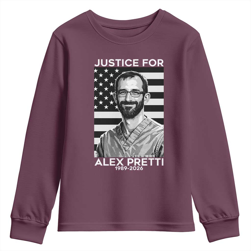 Justices for Alex Pretti Youth Sweatshirt Resist ICE Immigration Deportation Protest Minnesota TS14 Maroon Print Your Wear