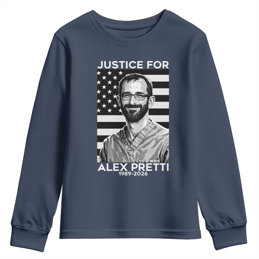 Justices for Alex Pretti Youth Sweatshirt Resist ICE Immigration Deportation Protest Minnesota TS14 Navy Print Your Wear